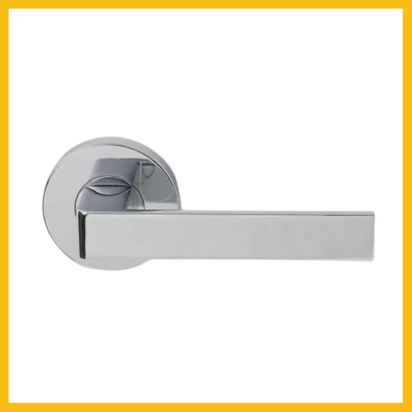 Delf Porto Entrance Lever Door Handle Set On Round Rosette Bright Chrome