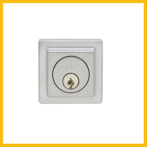 Delf Contemporary Square Single Cylinder Deadbolt Satin Chrome
