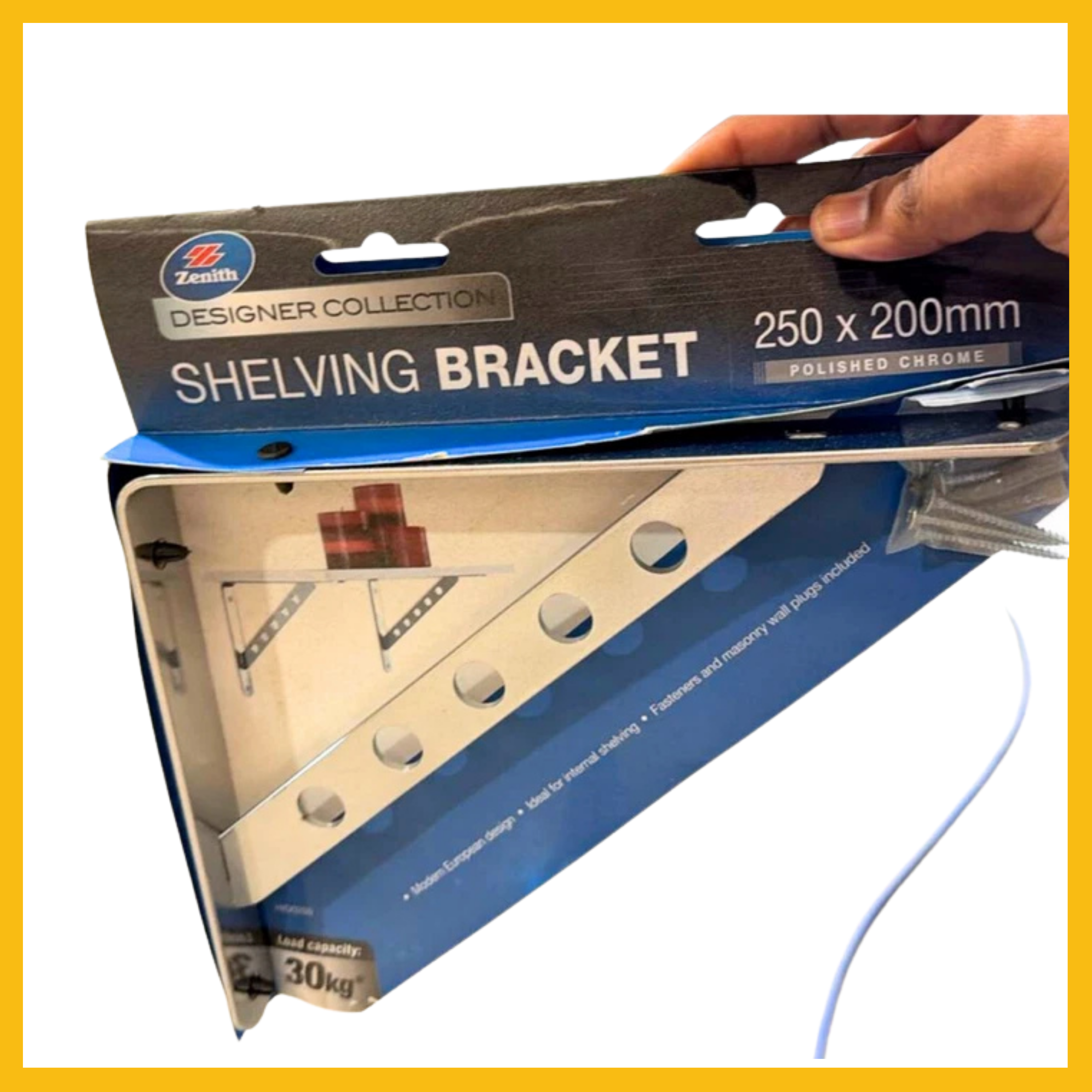 Zenith Shelving bracket 250 x 200mm Polished Chome