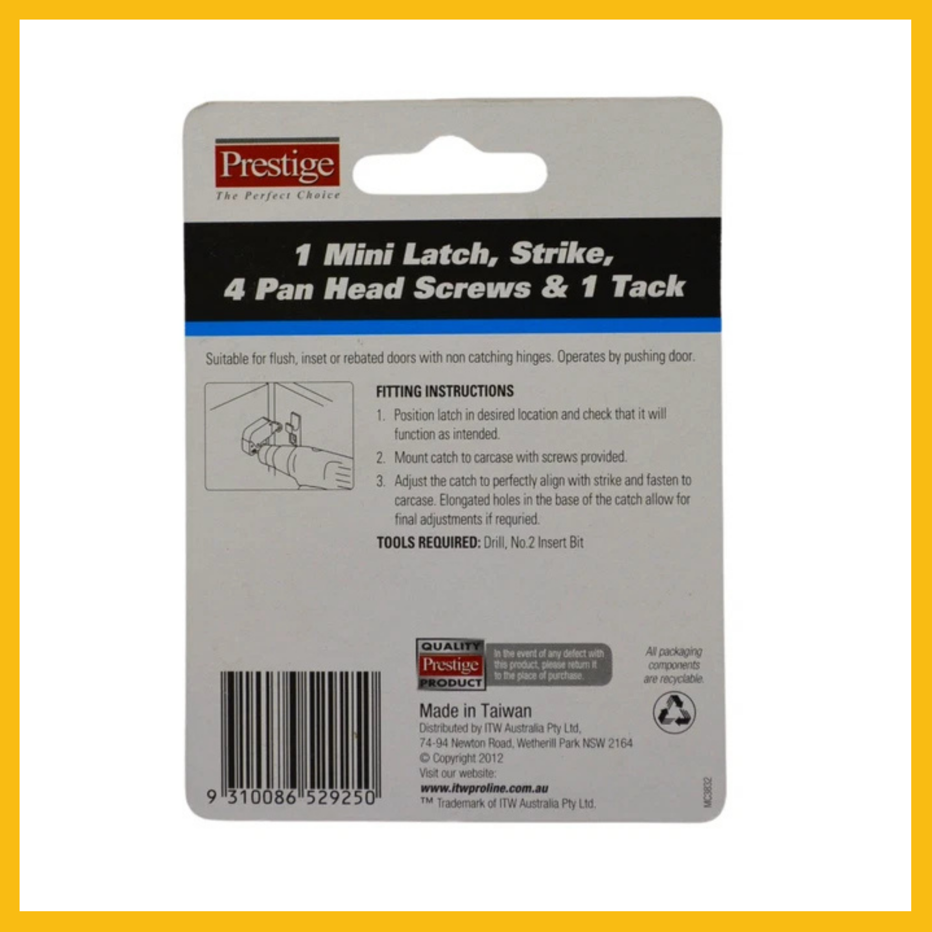Prestige Mini Latch 37mm Slimline White