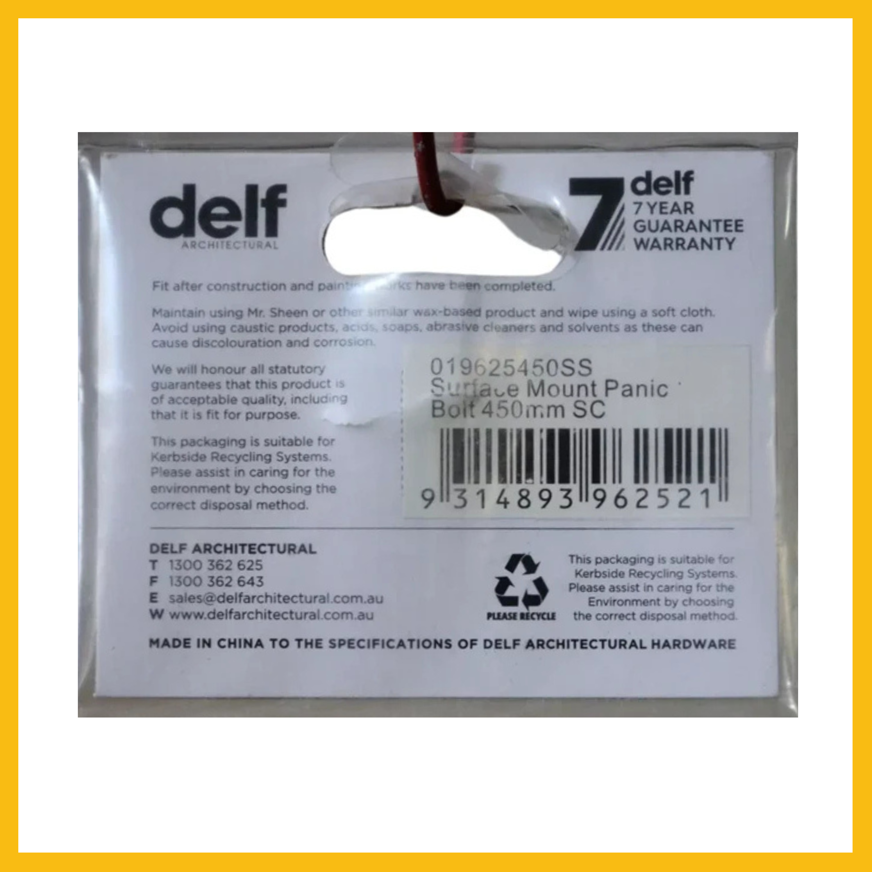 Delf Surface Mount Panic Bolt 300mm/200mm Satin Chrome