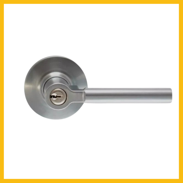 Entrance Lever Set on Round Rosette Satin Chrome - Delf
