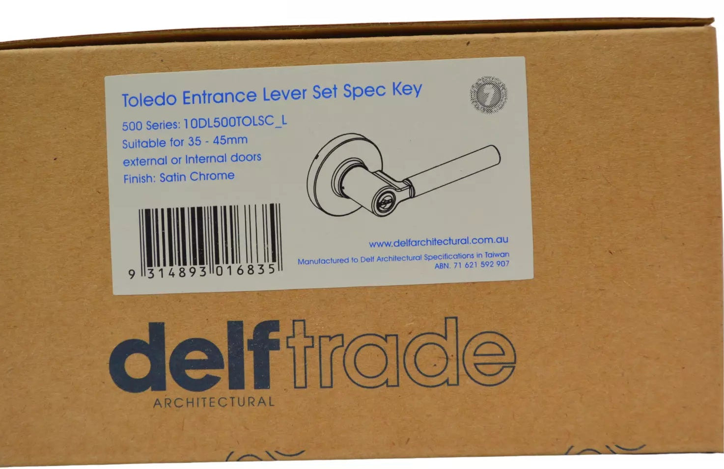 Entrance Lever Set on Round Rosette Satin Chrome - Delf