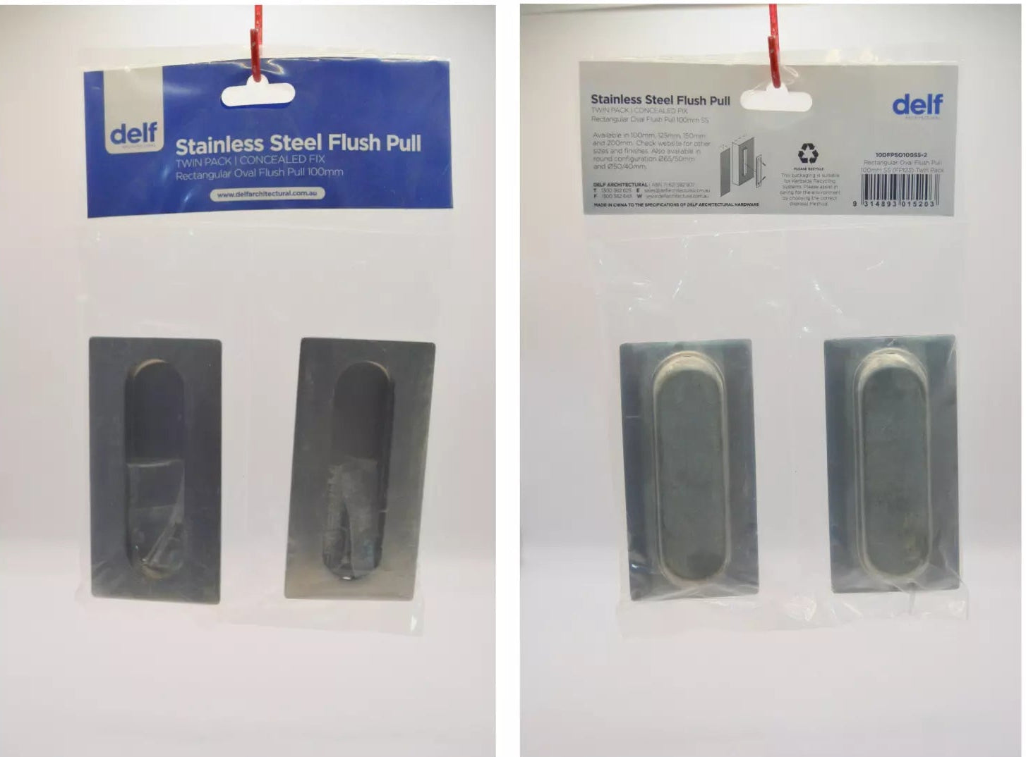 Rectangular Flush Pull Oval Well 100mm – Twin Pack