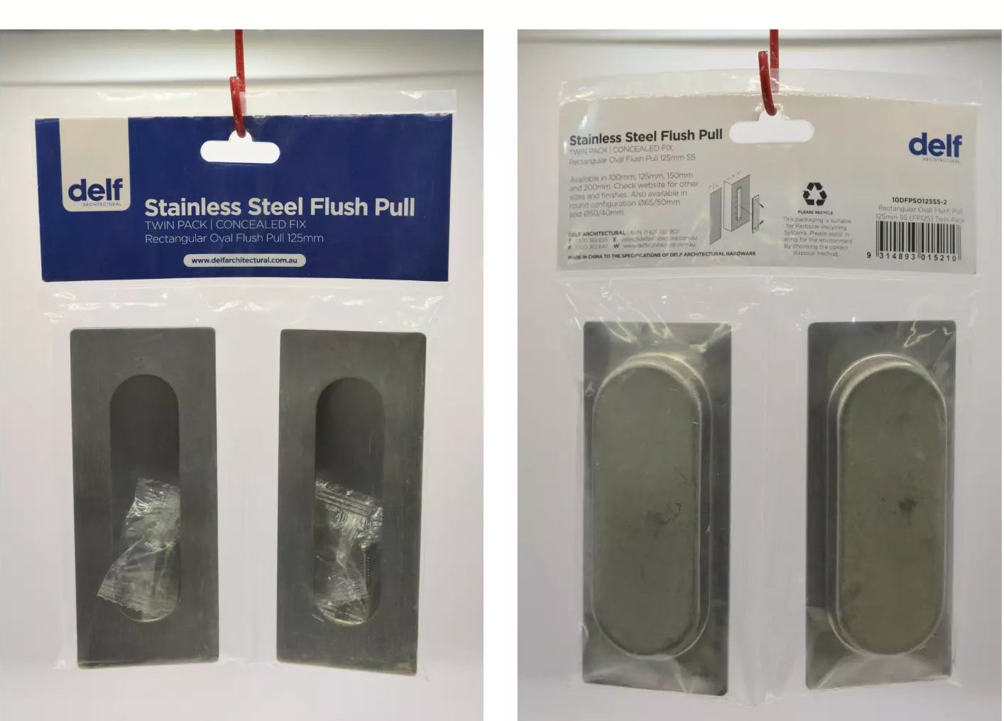 Rectangular Flush Pull Oval Well 125mm – Twin Pack