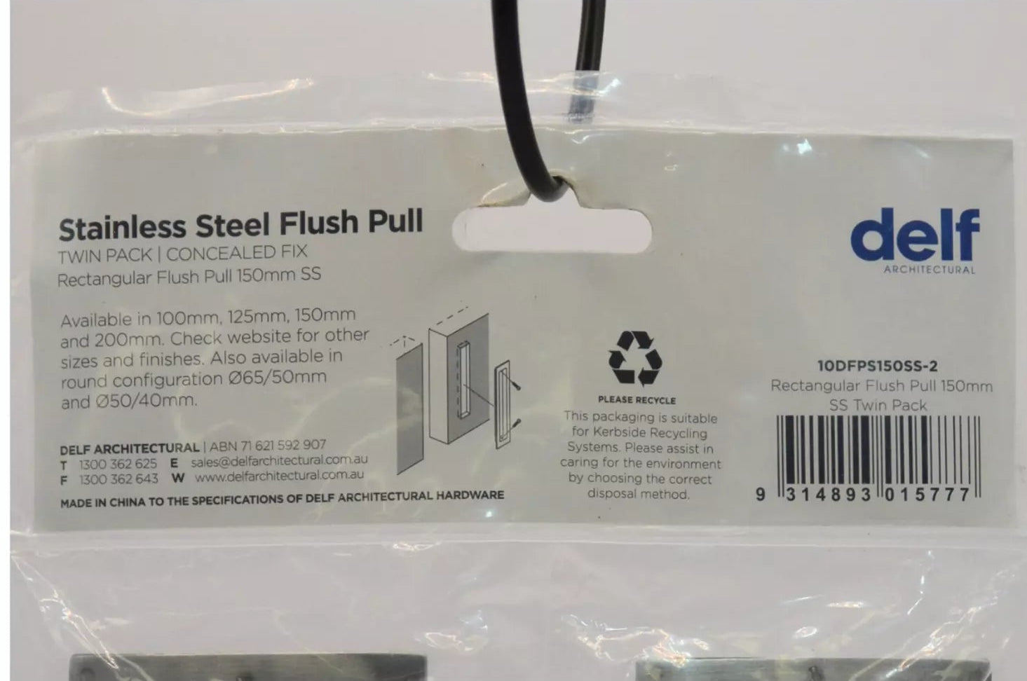 Rectangular Flush Pull Square Well 150mm pack off 2