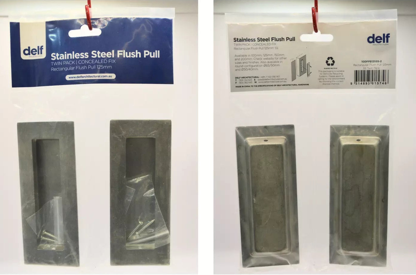 Rectangular Flush Pull 125mm -Twin Pack - Delf