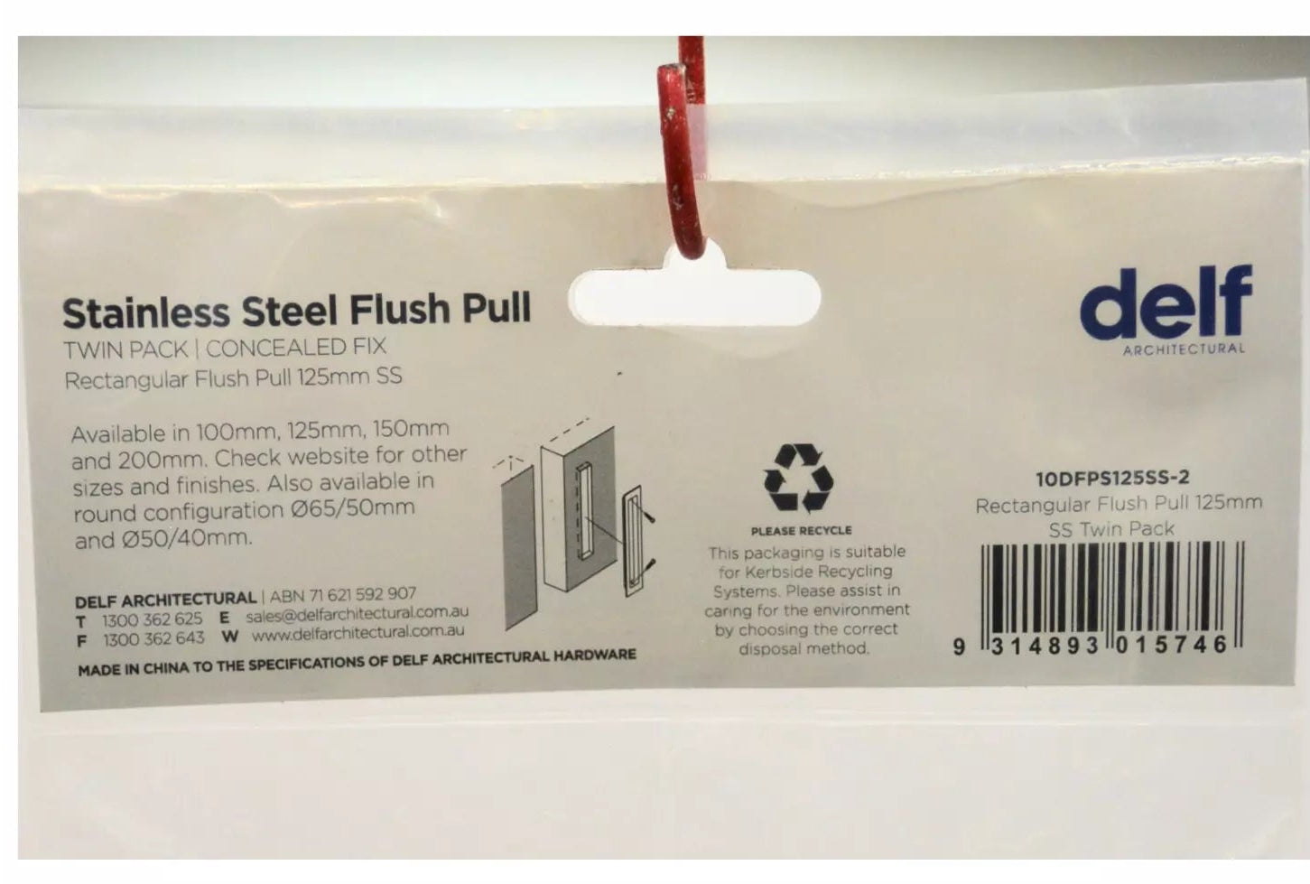 Rectangular Flush Pull 125mm -Twin Pack - Delf