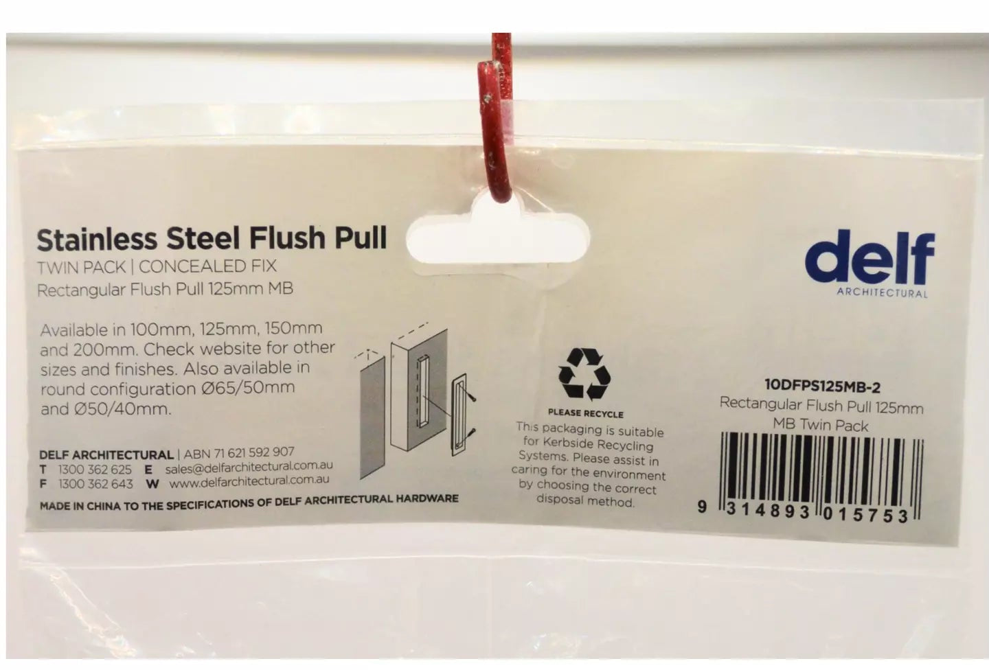 Rectangular Flush Pull 125mm -Twin Pack - Delf