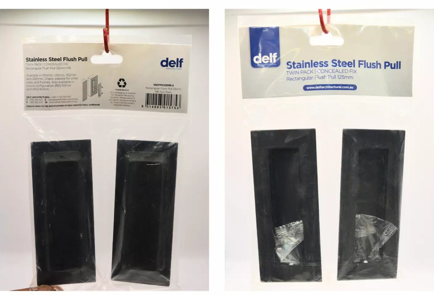 Rectangular Flush Pull 125mm -Twin Pack - Delf