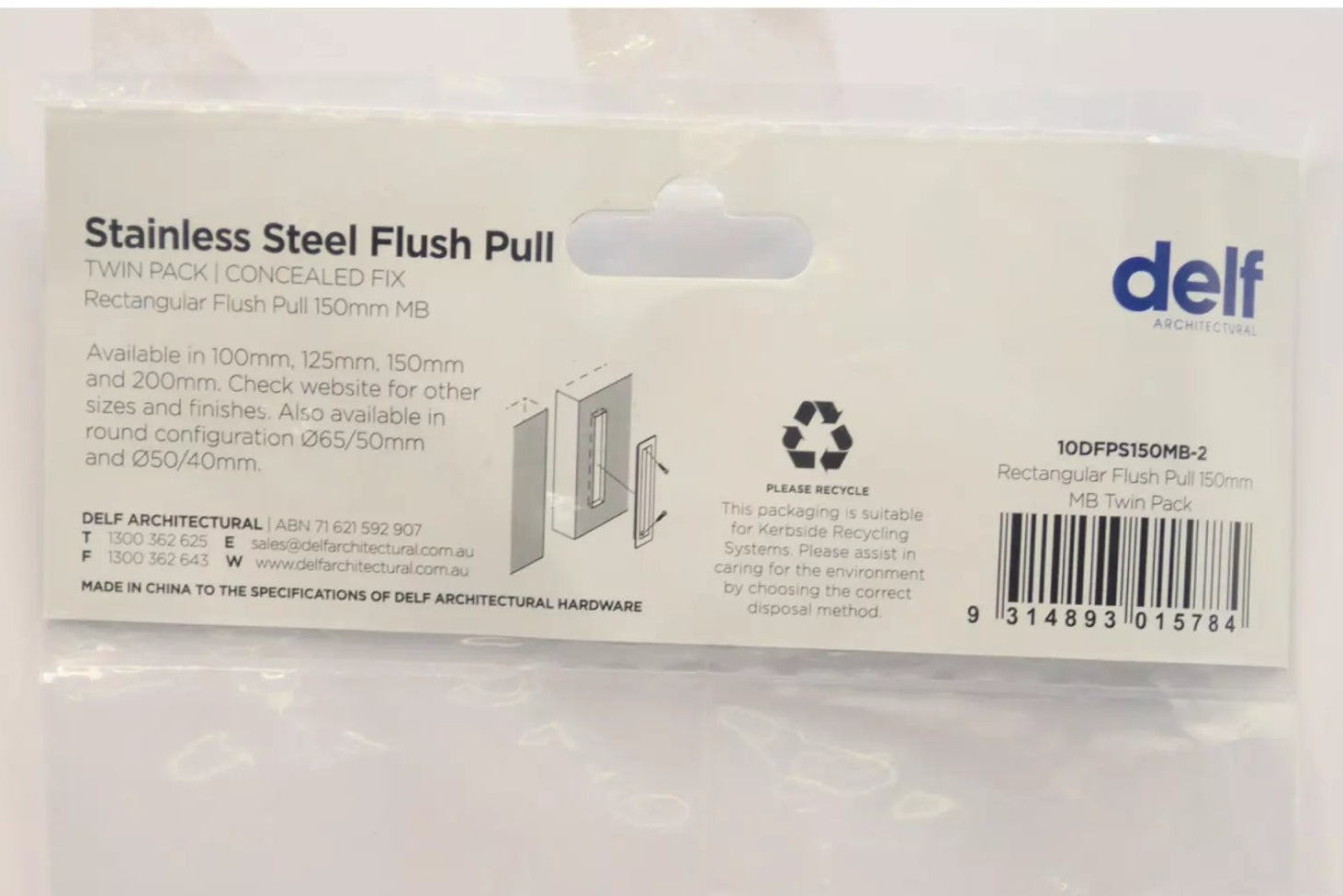 Rectangular Flush Pull Square Well 150mm pack off 2