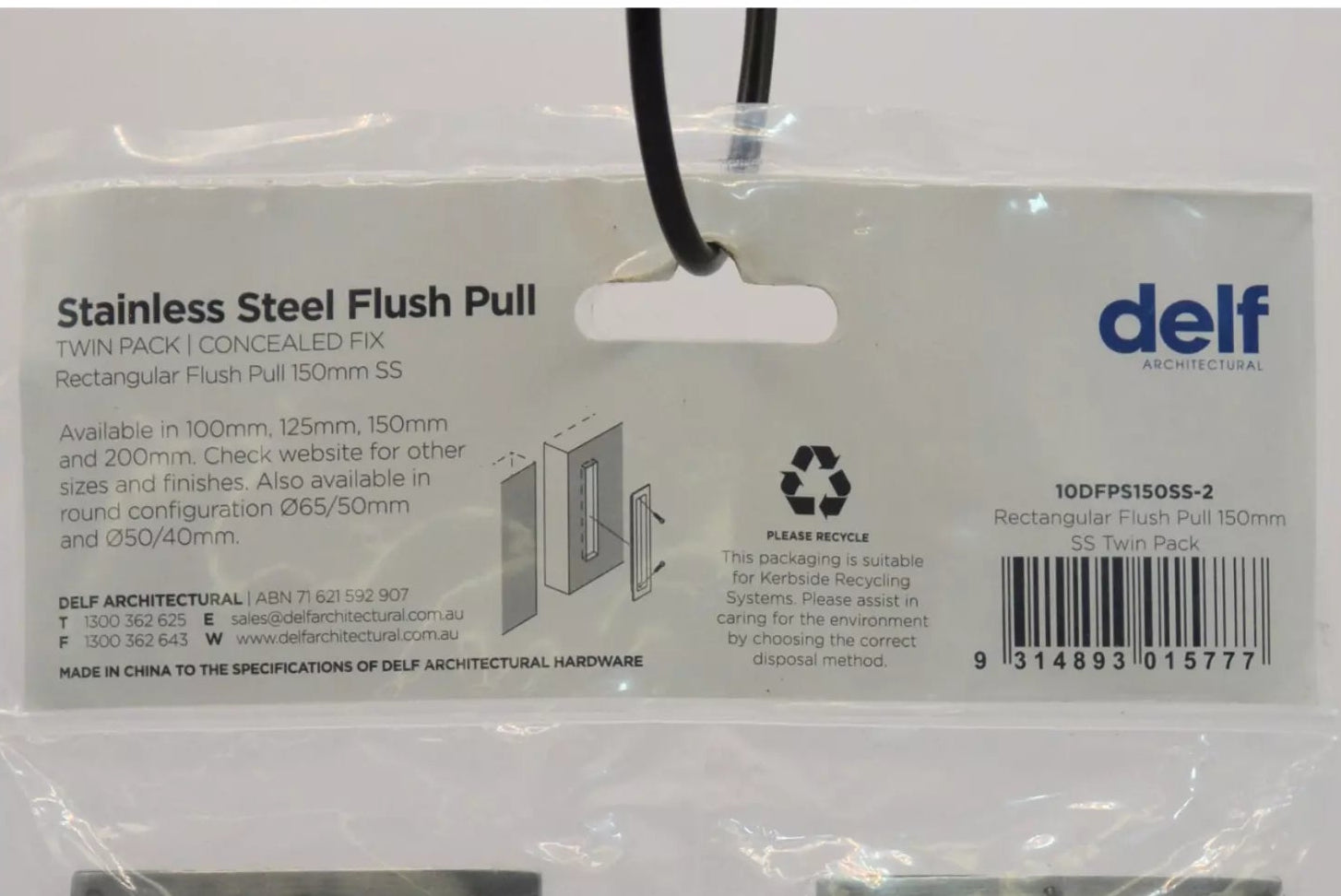 Rectangular Flush Pull Square Well 150mm pack off 2